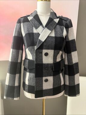 Banana Republic Kids Black & White Buffalo Check Peacoat NWOT
